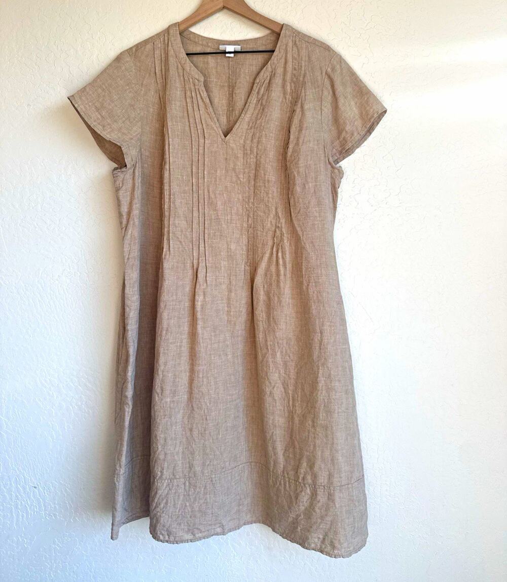 J.Jill Love Linen Womens 2X Beige 100% Linen Midi Dress Lagenlook Coastal